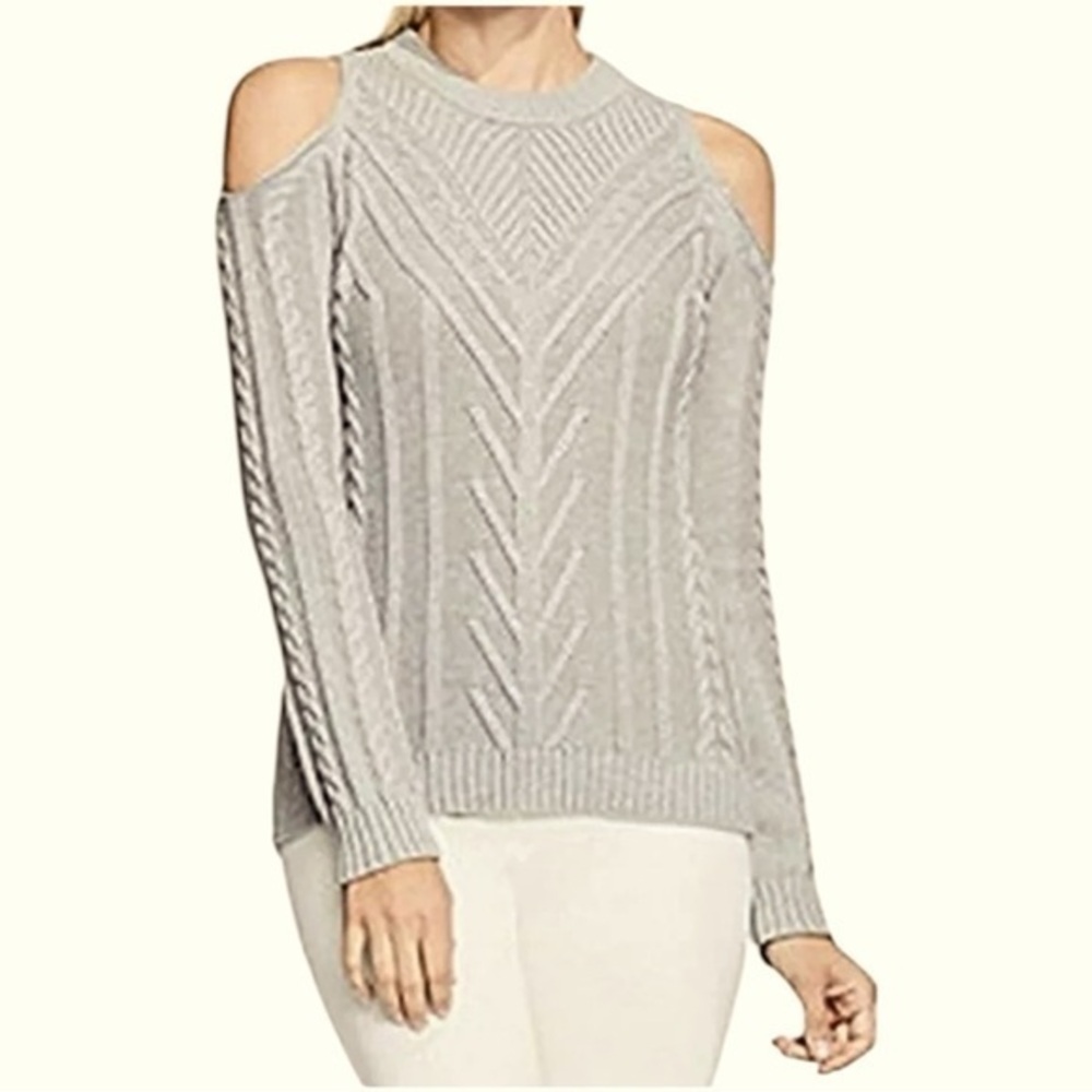 Vince Camuto cold Shoulder Gray Cable Knit Sweater